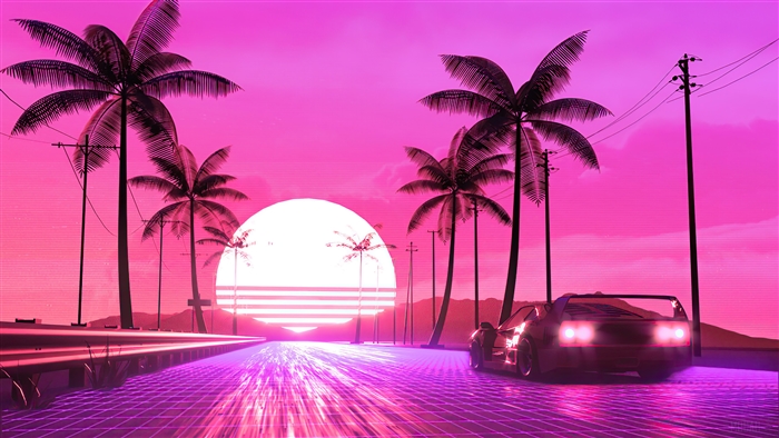 Car, OutRun, Out Run, Synthwave, Retrowave, Vaporwave, Scenery, Digital ...