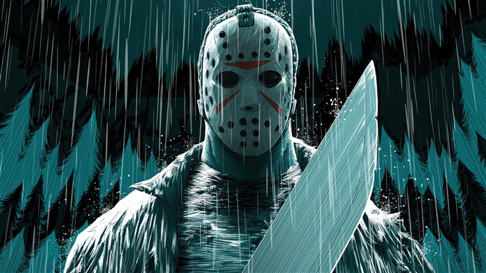 Jason Voorhees with Machete in Rain Digital Art 4k