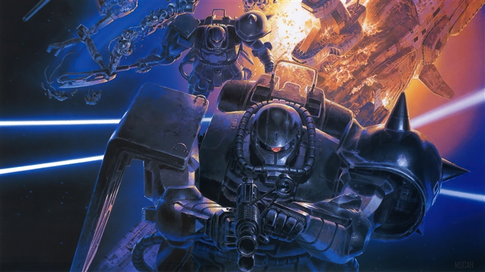 Zaku II Mobile Suits in Space Battle 4K