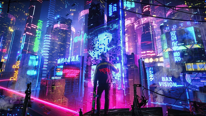 Cyberpunk Cityscape at Night with Neon Lights 4K