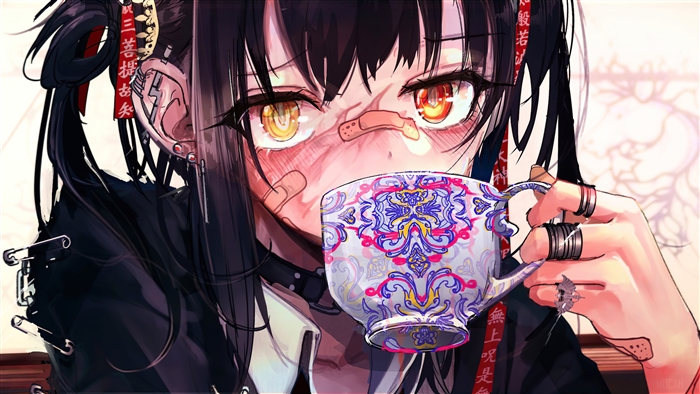 Anime Girl Drinking Coffee 4K