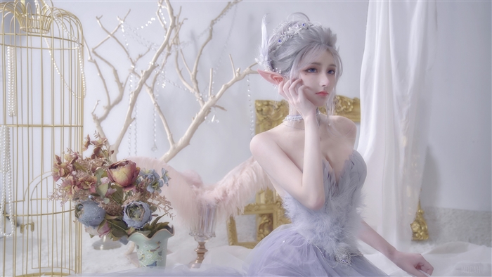 GhostBlade Fantasy Cosplay Girl in Lavender Dress 4K