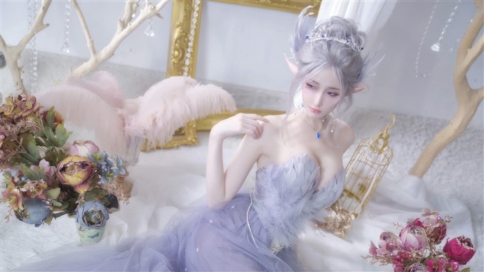GhostBlade Elf Cosplay in Ethereal Purple Dress 4K