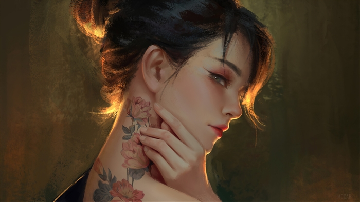 Girl with flower tattoo 4K