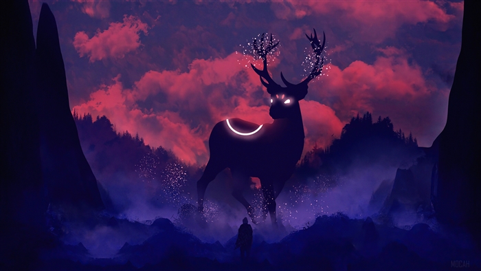Mystical Glowing Reindeer in Fantasy Nightscape 4K