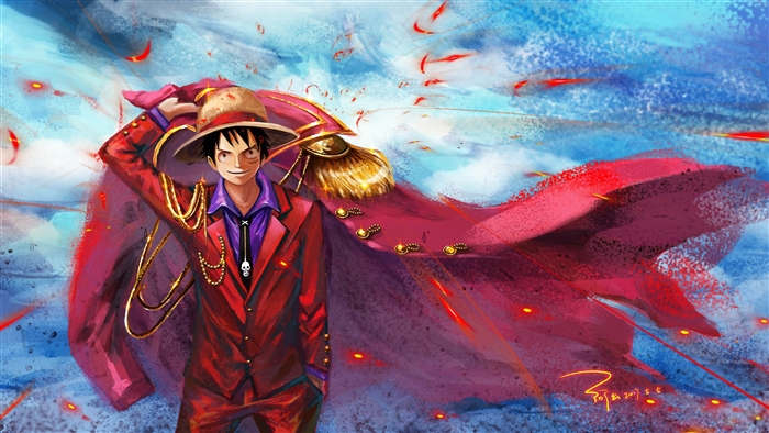 Monkey D Luffy in Red Admiral Outfit One Piece 4K