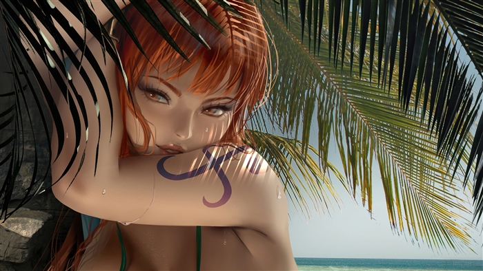 Nami from One Piece Under Palm Trees 4K