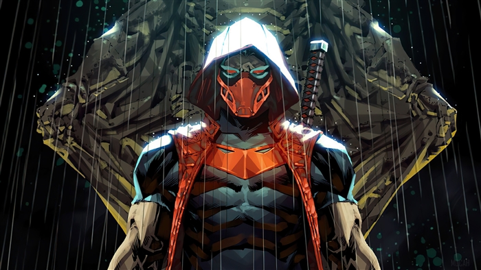 Red Hood from DC Comics in the rain