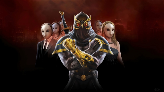 Court of Owls members with owl masks and a central figure