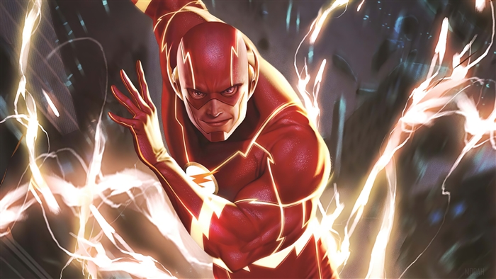 The Flash from DC Comics running with lightning