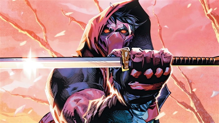 Red Hood Wielding Katana Sword 4K