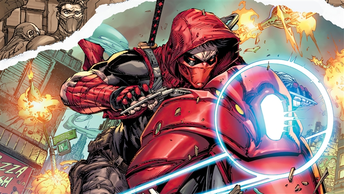 Red Hood from DC Comics on a Motorcycle