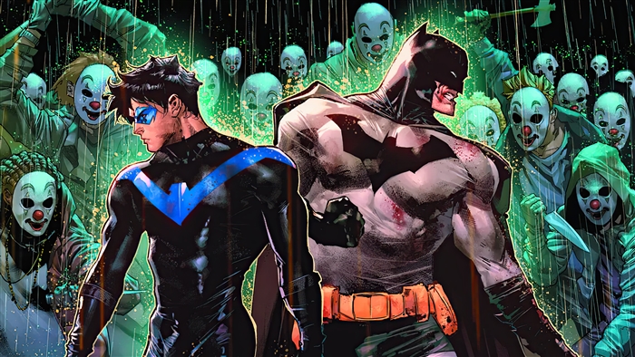 Batman and Nightwing face clowns in DC Comics 4K