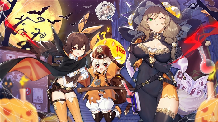 Genshin Impact Halloween Celebration with Amber, Klee, and Lisa 4K