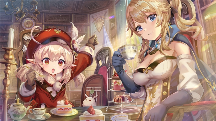 Genshin Impact Jean and Klee Tea Time 4k