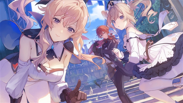 Genshin Impact Characters Barbara, Diluc, and Jean 4K