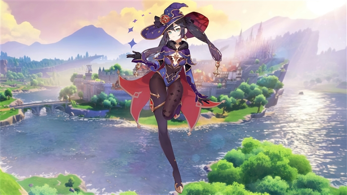 Mona from Genshin Impact in Magical Landscape 4K