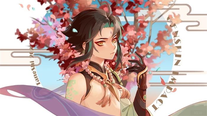 Xiao from Genshin Impact with Cherry Blossoms 4K