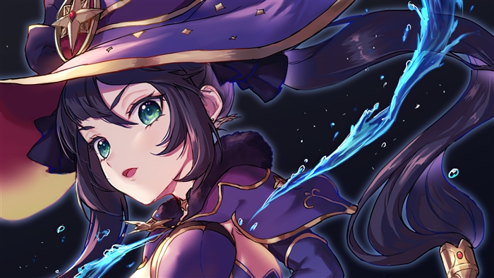 Mona from Genshin Impact Casting Water Magic 4K