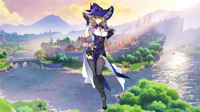 Lisa from Genshin Impact in Purple Outfit 4K
