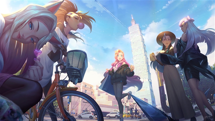 KDA Girls Relaxing in Cityscape 4K
