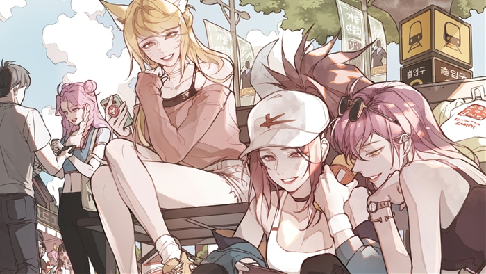 KDA Girls Relaxing Outdoors 4K