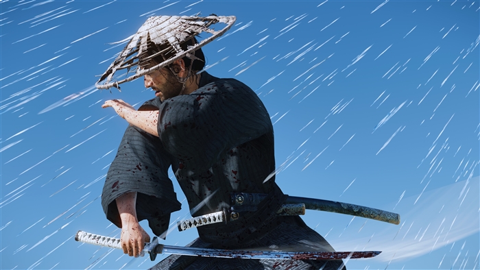 Jin Sakai from Ghost of Tsushima in the rain