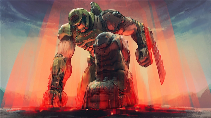 Doomguy in Intense Red Light - DOOM Eternal 4K