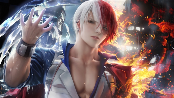Shoto Todoroki Dual Fire and Ice My Hero Academia 4K