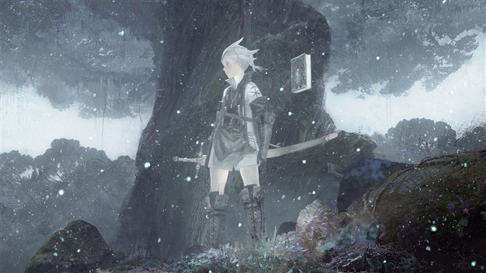 Character from NieR Replicant in a forest 4K