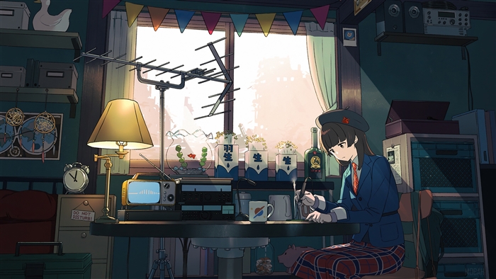 Anime Girl Working in Cozy Room 4K
