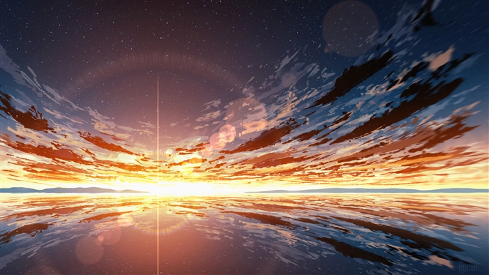 Anime Scenery of a Sunset Over Water with Clouds 4K