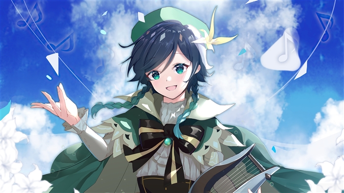 Venti from Genshin Impact playing a lyre