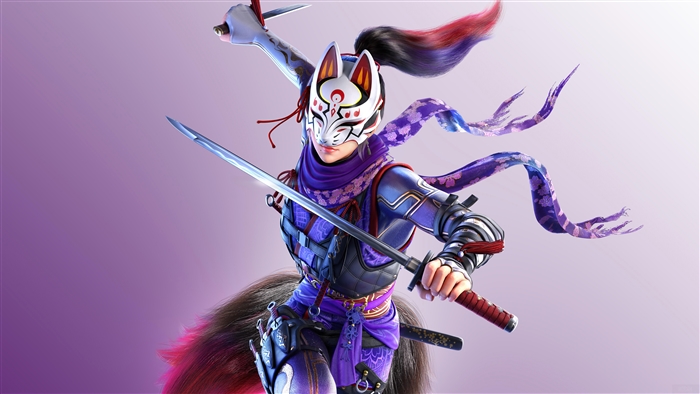 Kunimitsu from Tekken 7 wearing a Kitsune mask