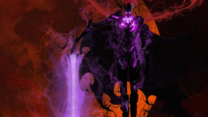 Igris from Solo Leveling in Dark Purple Aura 4K