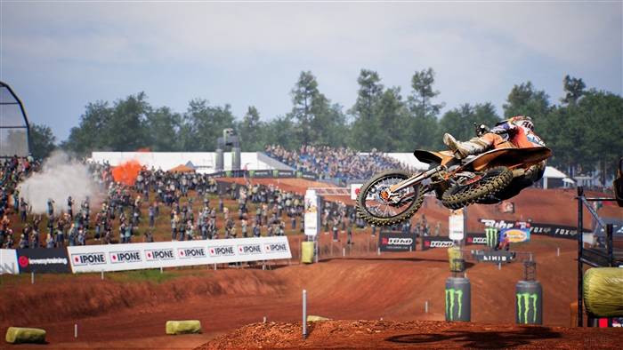 Motocross rider in mid-air at MXGP 2020