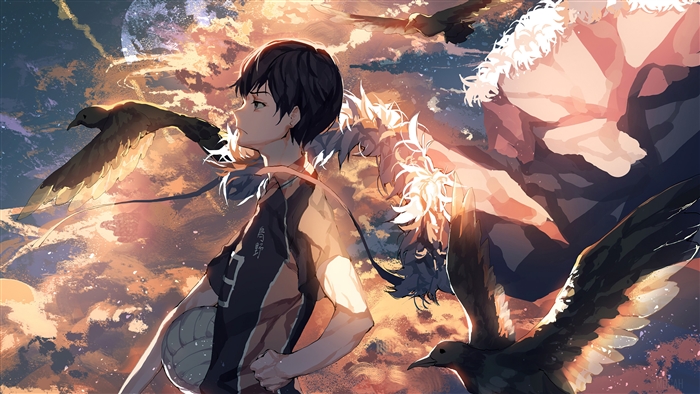 Tobio Kageyama from Haikyuu with Crows 4K