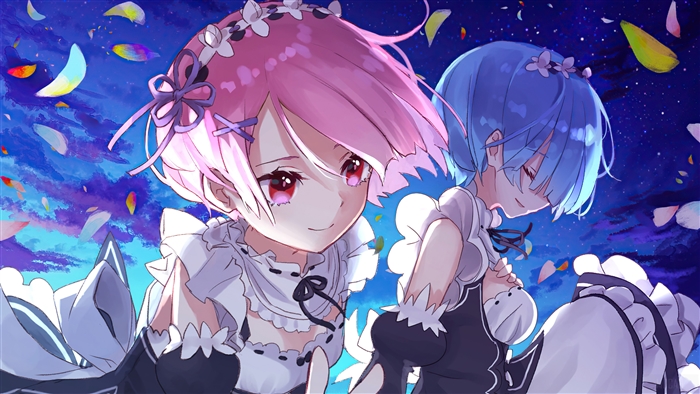 Re Zero Ram and Rem in Night Sky 4K