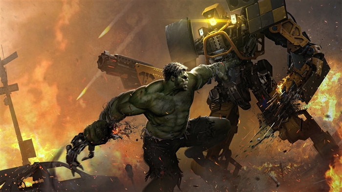 Hulk fighting a robot in Marvel's Avengers 4K