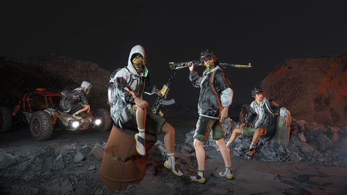 PUBG Squad with Buggy and Weapons 4K