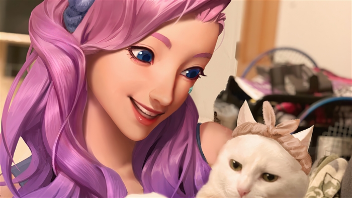 Seraphine from League of Legends with a cat
