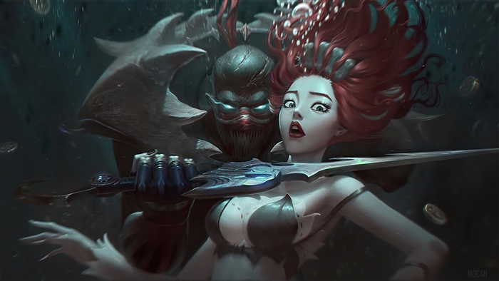 Pyke attacking Miss Fortune from League of Legends 4K