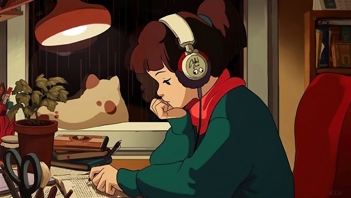 Lofi Girl Studying with Headphones 4K