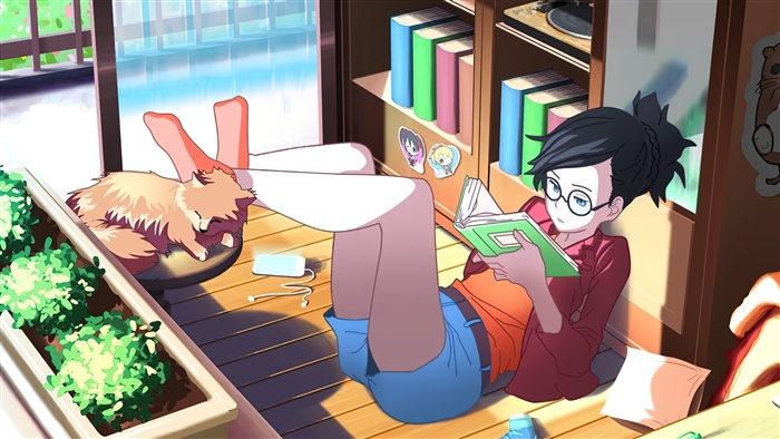 Relaxing Lofi Girl Reading with Cat in Sunlight 4k