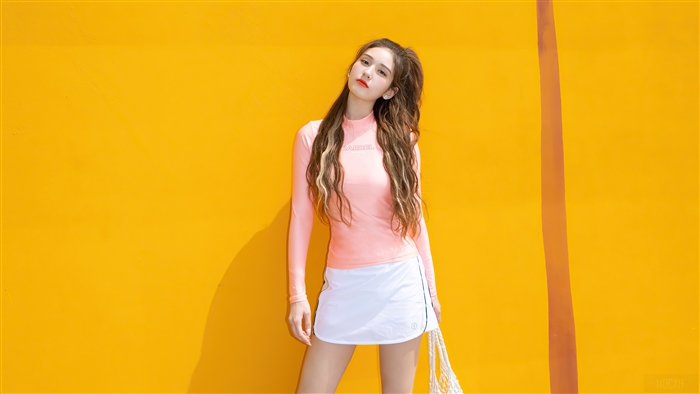 Jeon Somi in Pink Top and White Skirt
