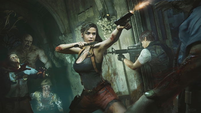 Claire Redfield Fighting Zombies Resident Evil 2 Remake 4K