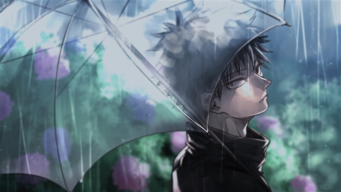 Megumi Fushiguro from Jujutsu Kaisen in the rain