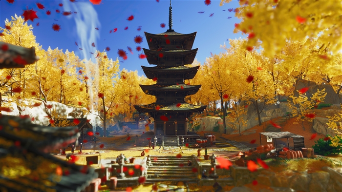 Ghost of Tsushima pagoda in autumn forest 4K
