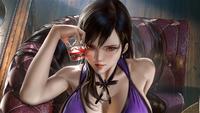 Tifa Lockhart from Final Fantasy 7 Remake in Purple Outfit 4K