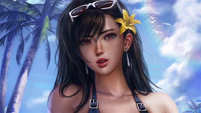 Tifa Lockhart on Beach Summer 4K